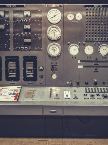 Control panel in 20th-century nuclear power plant