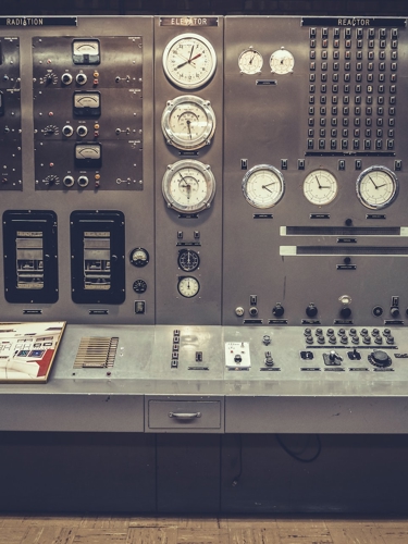 Control panel in 20th-century nuclear power plant