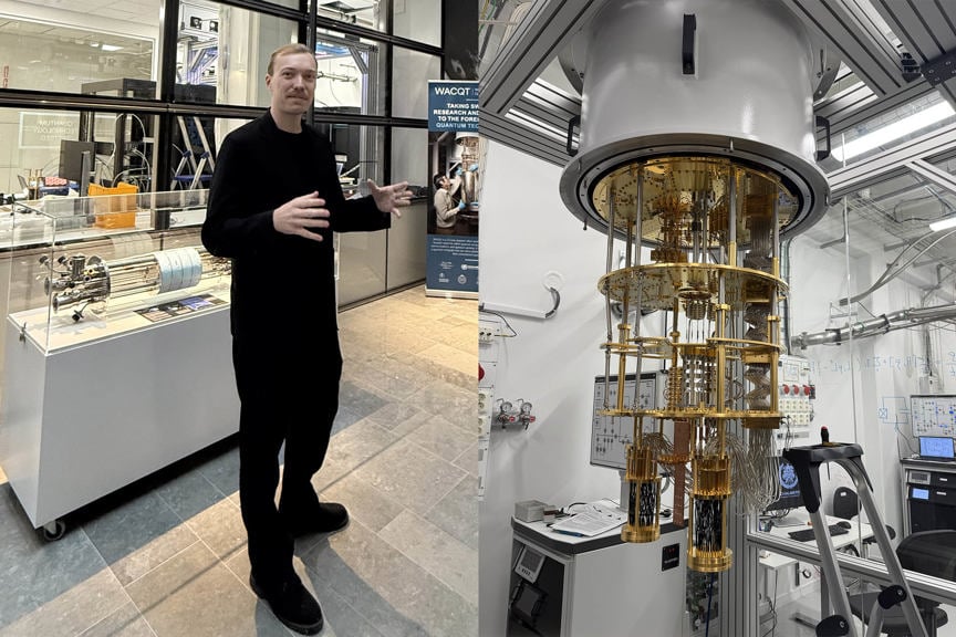 kvantdator och man som visar