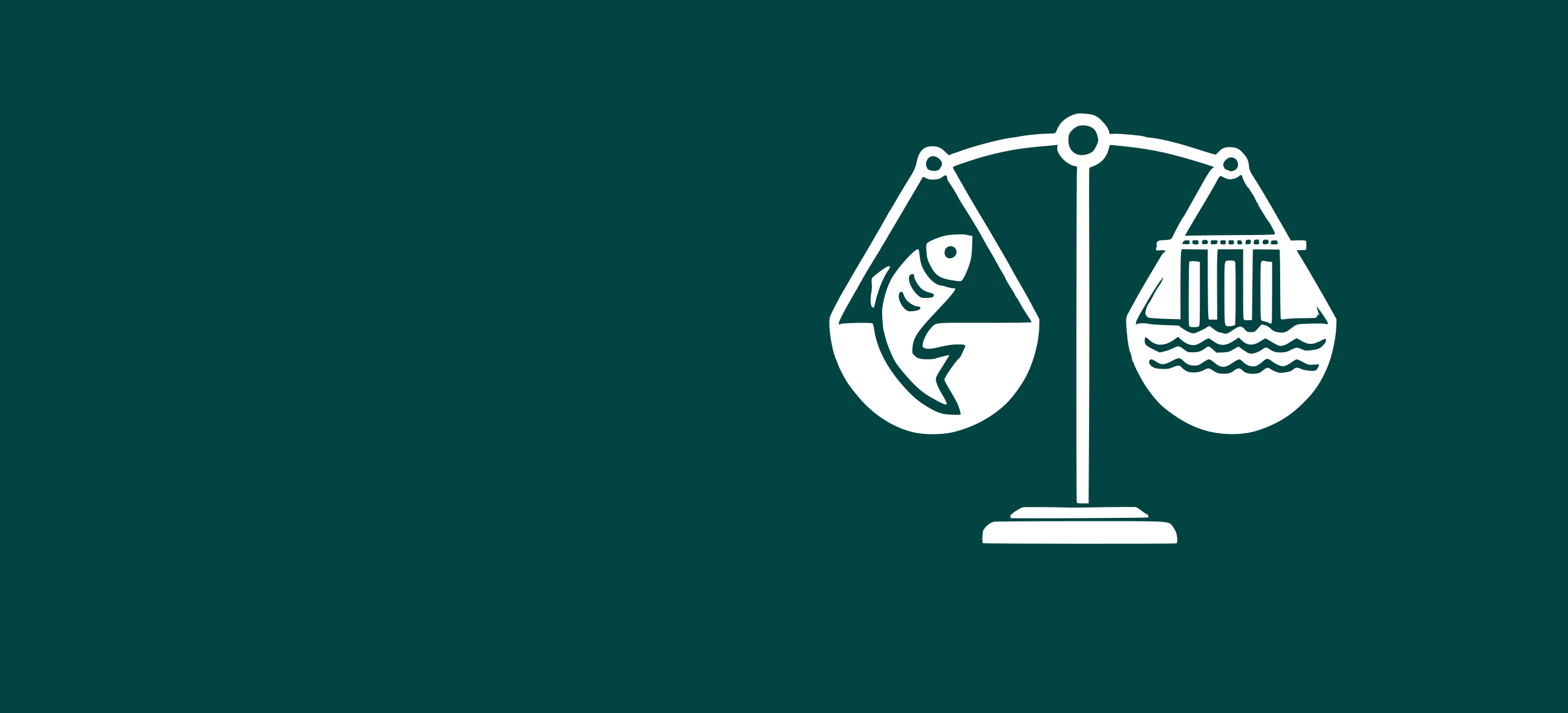 En våg som där en fisk och ett vattenkraftverk är i balans