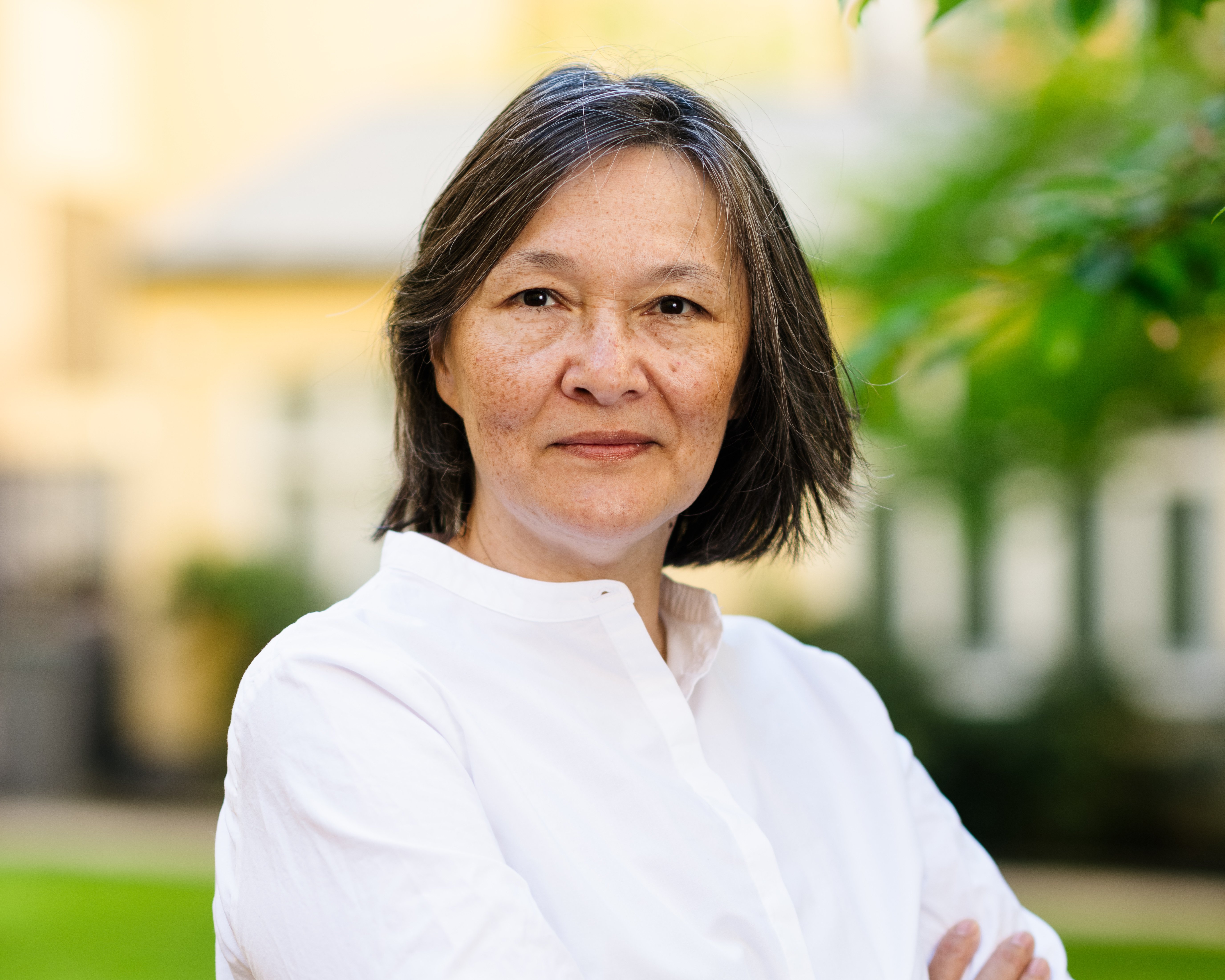 Sylvia Schwaag Serger in white shirt